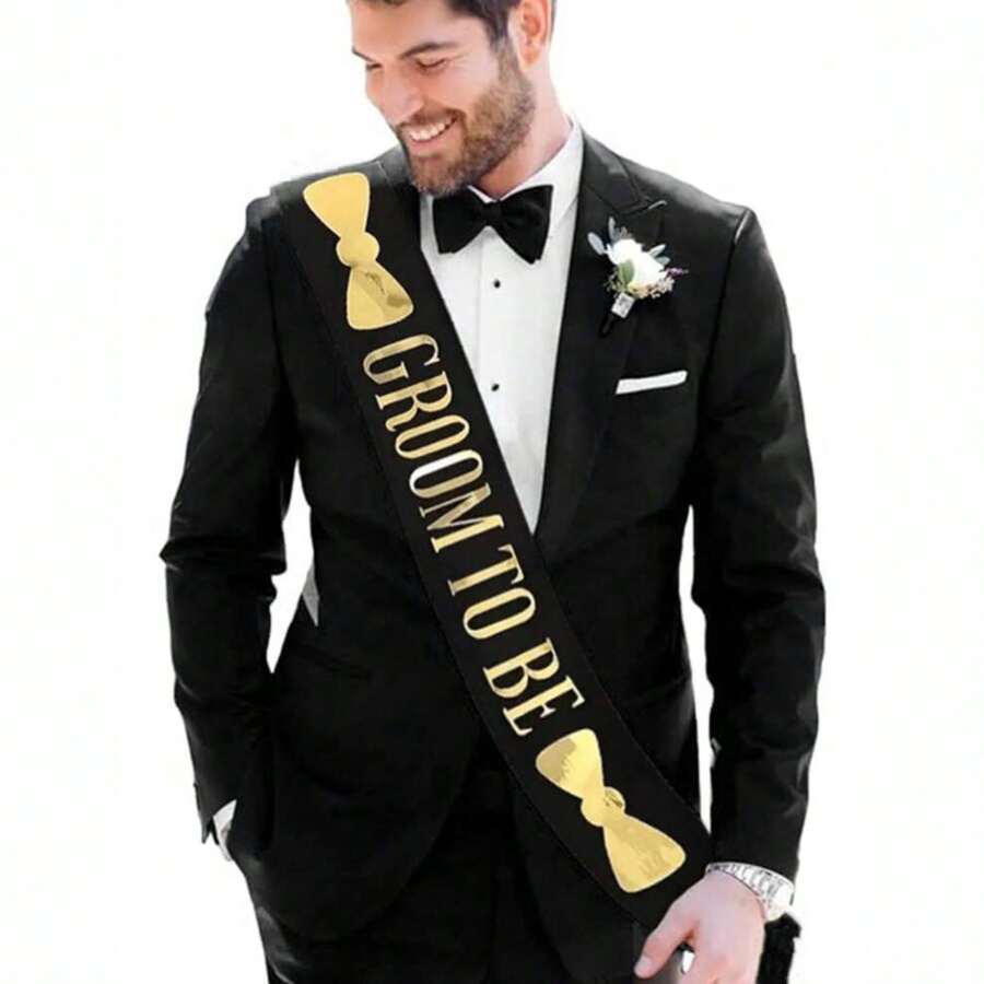 Groom To Be Bachelor Party Sash Black Gold Bowknot Design | Elegant Wedding Boutonniere Set | Pre Wedding Party Celebration Decor & Photo Prop Supplies