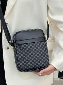 Bolsa a Tiracolo Quadrada Pequena Leve de Patchwork com Cores Contrastantes, Bolsa Transversal Essencial de Moda para Homens em Negócios