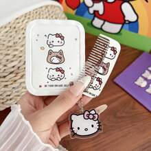 Sanrio A Cute Foldable And Portable Makeup Mirror, 2-In-1 Mini Handheld Makeup And Comb, Perfect For Students And Young Girls,Makeup,Cheap,Room Decor,Vanity,Travel,Bedroom,Makeup Accessories,Mirror,Vanity Mirror,Mini Mirror,Compact Mirror,Mirror Small,Hand Mirror