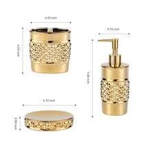 LIVEHOUSE 3-Piece Ceramic Bathroom Accessories Set - Luxurious Soap Dispenser, Toothbrush Holder & Soap Dish With Modern Geo Embossed Design For Bathroom Accessory Set Home Bathroom Decor Bathroom Accessories Bathroom Organizer Summer - Vàng - Xem 7