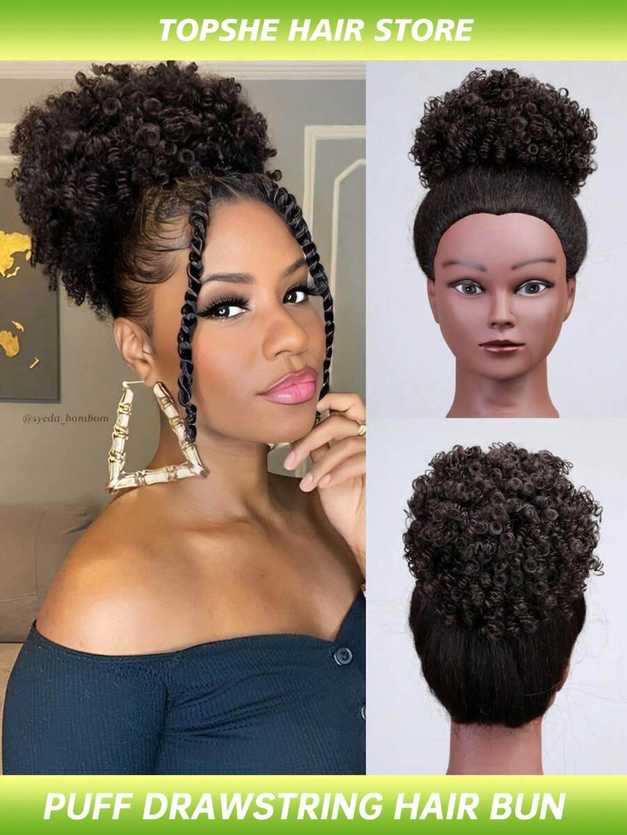 Puff Drawstring Ponytail Extension,Premium Short Synthetic Puff Ponytail For Natural Hair, Clip On Kinky Drawstring Curly Ponytail Bun Essential For Halloween, Christmas, And Parties.
