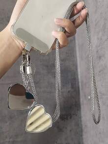 1 件金属万能钥匙手机挂链，时尚女士斜跨手腕手机壳链，带心形吊饰镜面吊坠，附赠透明垫子礼物，适合送给母亲、家人、朋友、生日、节日的手机吊饰、手机链 - 銀色 - 查看 7