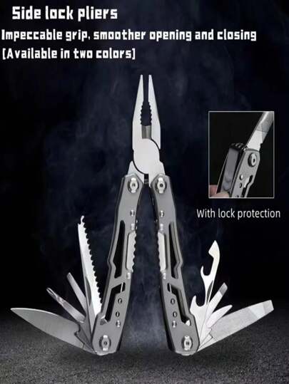 12-In-1 Multifunctional Survival Tool Kit - Stainless Steel Camping Gear With Safety Lock, Protective Cover, Cutter, Bottle Opener, Screwdriver & Pliers | Compact EDC Pocket Tool For Outdoor Adventures, Hiking, Emergency | Perfect Gift For Men, Dad, Travelers