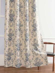 1pc European Style Floral Design Blackout Decorative Curtain - Blue - View 2