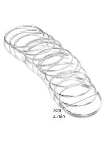 Bộ 12 chiếc vòng tay kim loại hình học có hoa văn, màu bạc - Bạc - Xem 2