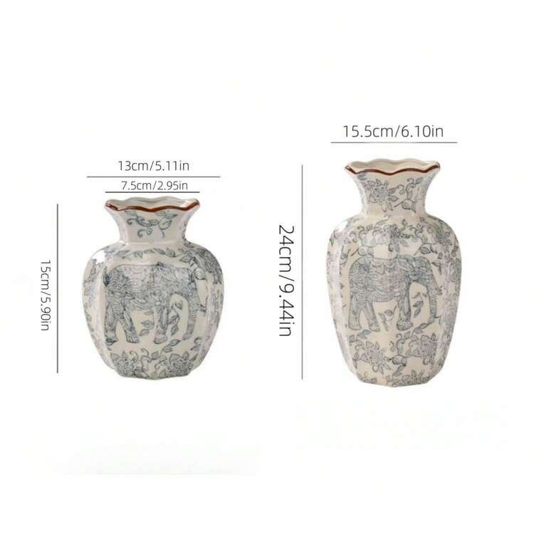 1 件蓝白陶瓷花瓶，家居装饰桌面配件，摄影道具，客厅花瓶装饰，餐桌装饰，室内设计装饰 - 淺藍色 - 查看 3