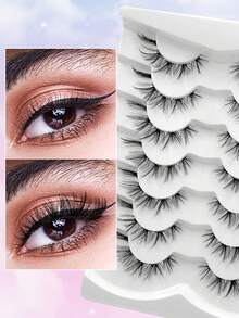 ENCHUW 7 Pairs Natural False Eyelashes Faux Mink Lashes Natural Look Fake Eyelashes Suitable For Parties - Black - View 4
