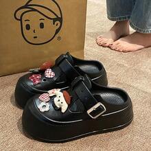 Cartoon Puppy Perforated Wedge Sandals For Women, Summer Outside Wear Thick-Sole Fashionable Ins Style Student Indoor/DIY Closed Toe EVA Slippers - Black - View 6