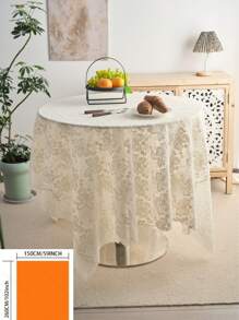 1pc French Style Minimalist Cream Lace Tablecloth With Embroidered Flowers And Bells, Suitable For Outdoor Wedding Decor, TV Cabinet Cover, Birthday Party, Afternoon Tea, Garden Photoshoot Background, All Seasons