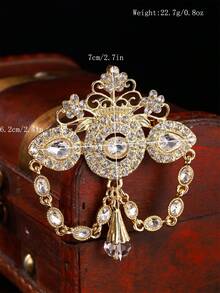 European-Style Fashionable Women's Brooch Featuring A Teardrop Design Adorned With An Array Of Floral Crystals And A Sparkling Crystal Pendant. This Women Exquisite Floral Brooch Is Ideal For Important Occasions Duch As Banquets And Ceremonies. - Multicolor - View 6