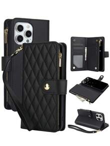 PU 仿皮翻盖手机壳适用于 17 Air 16E 16 15 14 13 12 Mini 11 Pro X XS Max XR 8 7 Plus SE 5G 2022 2020，拉链手机袋