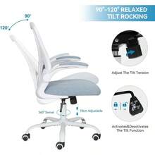 Ergonomic Desk Chair - Flip-Up Armrest Mesh With Lumbar Support, Mid-Back For Home Office & Conference Rooms, Grey - Dusty Blue - View 6