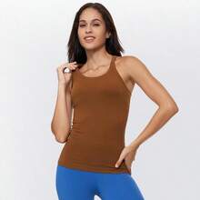 Yoga Racerback Tank Top For Women With Built In Bra,Women's Padded Sports Bra Fitness Workout Running Shirts - 咖啡 - 查看 4