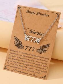 Goodwaro 1 pieza Collar de número angelical para mujer, colgante de número de acero inoxidable con alas de ángel, cadena de clavícula de bendición
