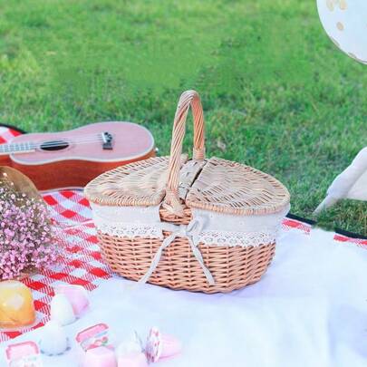 Wicker Hamper Handmade Wicker Willow Woven Picnic Basket With Handle Double Lid Food Fruit Storage Hamper Basket For Holiday Camping Shopping Home Decor,Purely Natural Handmade Willow Weaving May Have Slight Color Differences Due To Growth Factors, Which Do Not Affect Normal Aesthetics Or Usability. Please Rest Assured When Purchasing.