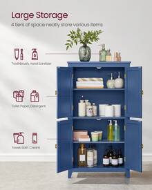 Bathroom Floor Storage Cabinet, Bathroom Storage Unit, Freestanding Cabinet With 4 Doors, Adjustable Shelves, 11.8 X 23.6 X 43.3 Inches - Màu xanh lam - Xem 3