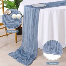 2pcs Misty Blue Herringbone Table Runner, Bohemian Style Table Runner 35 X 118 Inches(Approx. 90 X 300cm), Vintage Gauze Table Decor, Suitable For Wedding, Bridal Shower, Baby Shower