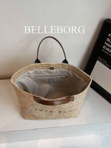 Large Capacity Casual Vacation Straw Tote Bag, Minimalist Elegant Women Shoulder Handbag, Hottest Beach Bags For Women, Fashion Summer Vacation Bag, Beach Essentials Women Bags For Vacation & Holiday, Newest Holiday Bag , Summer - Coffee Brown - View 11