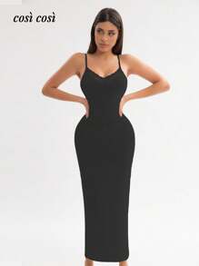 1 pezzo Abito da donna con spalline a spaghetti di nuova , tinta unita, abito sottoveste semplice ed elegante con inserti in pizzo, scollo a V, adatto per primavera e estate