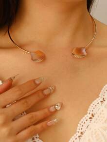 1pc Fashionable Seashell Choker Necklace, Adjustable For Women, Elegant Ocean Style Minimalist Jewelry Accessory Suitable For Beach, Party, Vacation - Yellow Gold - View 7