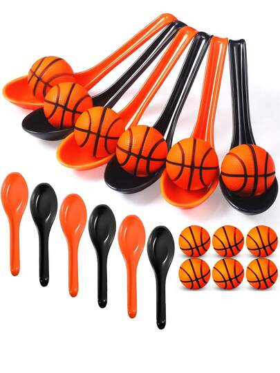 1套/2套/4套 - 篮球主题派对游戏勺子接力比赛套装，适用于成人篮球和勺子比赛游戏。适用于运动派对、室内、户外、教室、生日用品