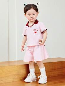 mini bala 女童两件套速干学院风短袖套装夏季 - 白紅色 - 查看 2