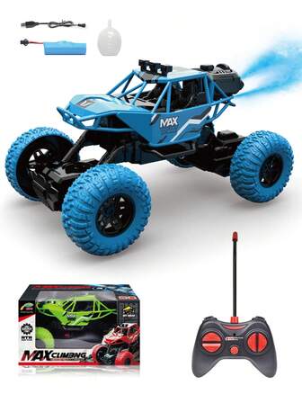 1 件遥控车，4WD 越野 RC 怪物卡车，带车身灯、烟雾机、可充电电池、全地形攀爬，适合 6-12 岁男孩和女孩的圣诞礼物（绿色/蓝色）