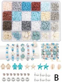 1 caja de set de cuentas con tema oceánico, kit de fabricación de pulseras de amistad estilo vacaciones de verano, set de cuentas de arcilla para manualidades de joyería, pulseras, collares, aretes, regalos artesanales