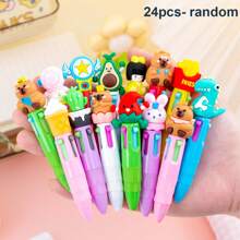 Set de 1/4/20/8/10/24/12 piezas Bolígrafos de 4 colores mini con diseños de dibujos animados lindos y aleatorios, pluma de color de 4 colores, pluma para manualidades, tinta de 4 colores, para estudiantes, oficina, útiles escolares y regalos, con recambio de 0.7mm, esenciales para volver a la escuela