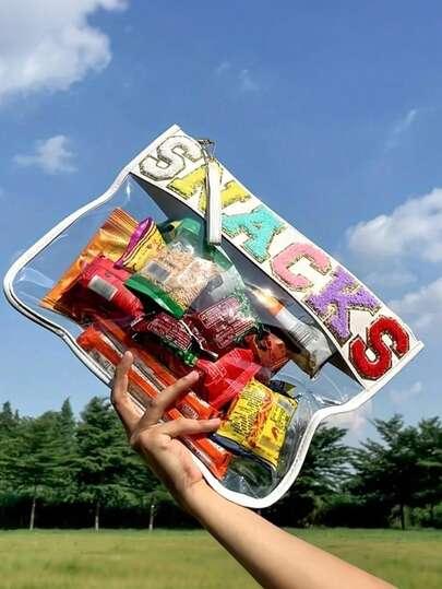 Fashion Snack Storage Bag, Outdoor Travel Cosmetic Bag, Portable Ladies Clutch Bag, Letter Print Cosmetic Bag, PVC Waterproof Portable Cosmetic Storage Bag, Toiletry Bag, Summer Travel Essentials, Beach Holiday Items, Vacation Supplies, Dorm Necessities, Back To School Essentials, Wallet, Travel Accessories, Summer Beach Bag, Handbag, Wallet, Cosmetic Bag, Car Accessories