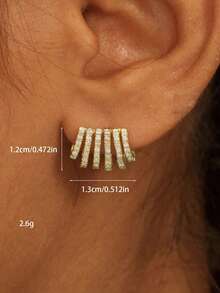 1pc Claw-Shaped Luxurious Rhinestone Copper Gold-Tone Multi-Layer Stud Earrings, Suitable For Dates And Everyday Wear - Gold - View 5