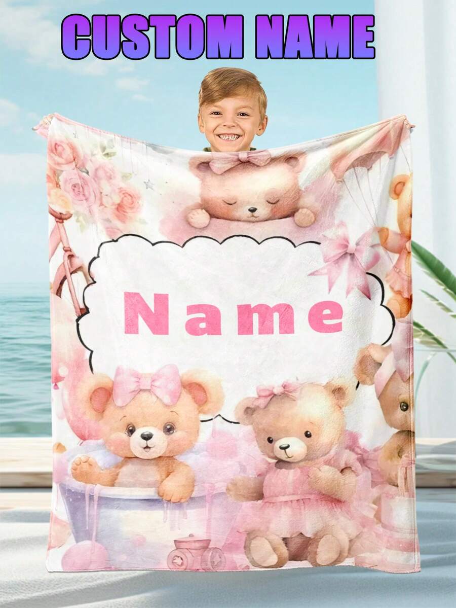 1pc Custom Personalized Color Name Throw Blanket, With Princess Bear Blanket For Girl Boy Great Holiday Gift For Daughter,Son,Classmates, Friends,Super Soft Warm Gorgeous Cozy, For All Seasons, For Him Her,Dad,Family,Friends,Suitable For Indoor, Camping, Air-Conditioned Room, Sofa, Living Room,Bedroom,Home,Halloween, Ideal Gift For Children's Day, Christmas, Birthday