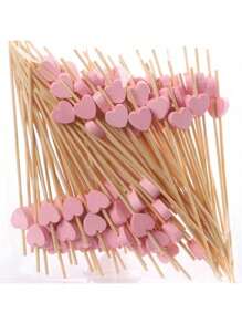 100 pezzi Stecchi per frutta a forma di cuore, Stuzzicadenti a forma di cuore, Spiedini per cocktail in bambù lunghi per decorazioni di festa di nascità, feste di compleanno, gender reveal, decorazioni per la casa, matrimoni, San Valentino, Festa della Mamma, laurea