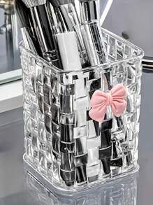 1 pezzo organizer da scrivania in acrilico trasparente (i prodotti non includono gli articoli incorporati), con decorazione ad arco - supporto per penne e cestino portaoggetti durevole in PMMA per forniture per ufficio, penne e accessori. Articoli per il ritorno a scuola
