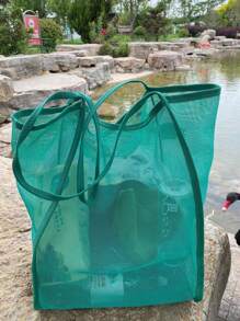 1pc Spacious Beach Bag, Lightweight Transparent Women Tote Bag, Mesh One Shoulder Crossbody Bag, Fashion Versatile Shopping Bag