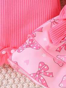 2 Stücke Baby Mädchen elegantes & niedliches Langarm Romper + Lätzchen Kleid Outfit Set, leicht für Frühling & Herbst