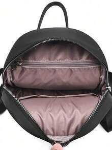 Small Minimalist Nylon Women's Backpack, Classic Solid Color College Style Bag With Multiple Pockets, School Backpack - Black - View 3