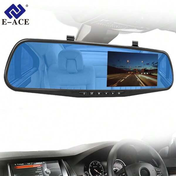 EE-ACE Cámara de salpicadero de espejo de 4.3 pulgadas, cámara frontal de salpicadero, cámara de salpicadero con WDR, visión nocturna, grabación en bucle automática, pantalla LED, conector de coche, voltaje de funcionamiento ≤36V (tarjeta de memoria de alta velocidad de 64G opcional)