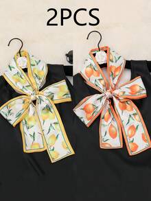 1pc Spring/Autumn Lemon Print Satin Scarf, Ribbon, Neck Wrap And Hair Band - Multicolor - View 16