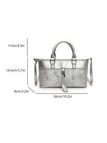 Nischenentwurf 2025 neue Schlangenhaut-PU-Leder Patchwork Retro vielseitige Handtasche, multifunktionale modische Umhängetasche geeignet für Frauen, für den täglichen Gebrauch & als Geschenk - Silber - Übersicht 11