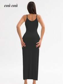 1 pezzo Abito da donna con spalline a spaghetti di nuova , tinta unita, abito sottoveste semplice ed elegante con inserti in pizzo, scollo a V, adatto per primavera e estate
