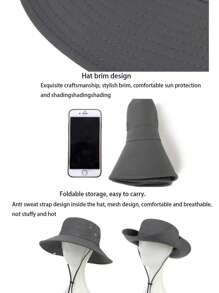 1pc Men/Women Quick Drying Solid Color Fishing Hat, Wide Brim Casual Outdoor Sun Hat, Polyester Material