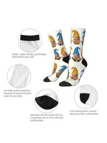 1 Pair Men's Custom Face Print Mid-Calf Socks, Personalized Easter Pattern Socks, Holiday Gift Socks