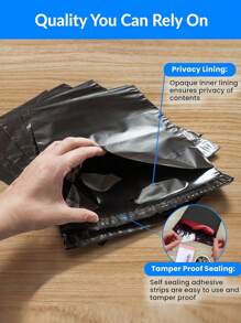 50 opakowań czarnych torebek wysyłkowych z polietylenu - super wytrzymały materiał PE, samoprzylepny klej, wodoodporny, krawędzie, bardzo duży rozmiar do pakowania hurtowego na powrót do szkoły