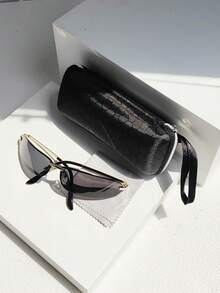 Oval Full Frame Eyeglasses + Zipper Eyeglass Case Set,Lightweight & Fashionable Glasses For Women And Men, Great Gift Choice