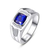 Bague en saphir créé pour homme 8 * 8 mm en argent sterling 925. Bague de mariage pour hommes avec montage serti de princesse CZAAA. Bague de pierres précieuses pour homme taille 6-13