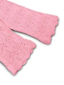 Women's Beach Cover Up Cover Up - Hollow Out Knitted Top With Bow Tie, V-Neck Loose Drop Shoulder Design, Crochet Bikini Crop Top, Tie Front Flare Sleeve Knit Shawl, Plus Size Girls Ruffled Knitted Shrug, Spring/Summer/Autumn - Pink - View 9