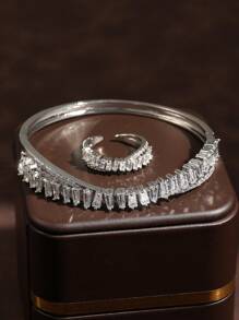 rakol Set de 2 piezas con anillo y pulsera asimétrica con decoración de circonita cúbica de moda