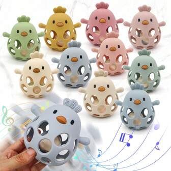 Hollow Chicken Rattle Toy, Infant Teething Toy, Rattle And Grasp Toy, With Random Color Bells