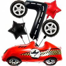 Race Car Party Decorations - 1-9 Number Balloons, Large Red Racing Car Balloons, Tire Shaped Balloons, For Race Car Themed Birthday Party Supplies - Multicolor - View 9